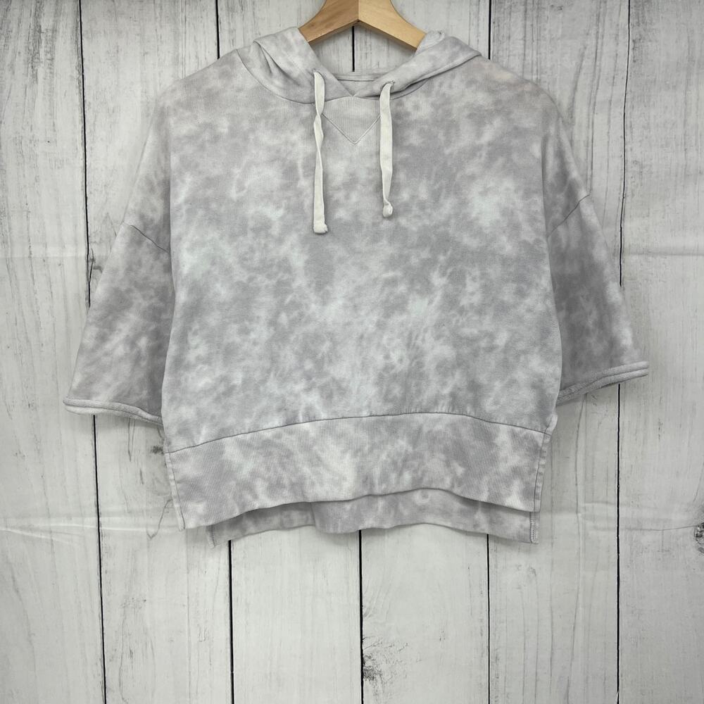 SO SMALL Juniors White Bleach Dye Short Sleeve Crop Hoodie Sweatshirt
